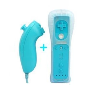 Pack comando Wii Remote com Wiimotionplus incorporado + Nunchuck Compatível Wii Azul