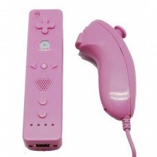 Pack Comando Wii Remote Com O Wii Motion Plus Embutido+ Nunchuck Compatível Wii Cor-De-Rosa