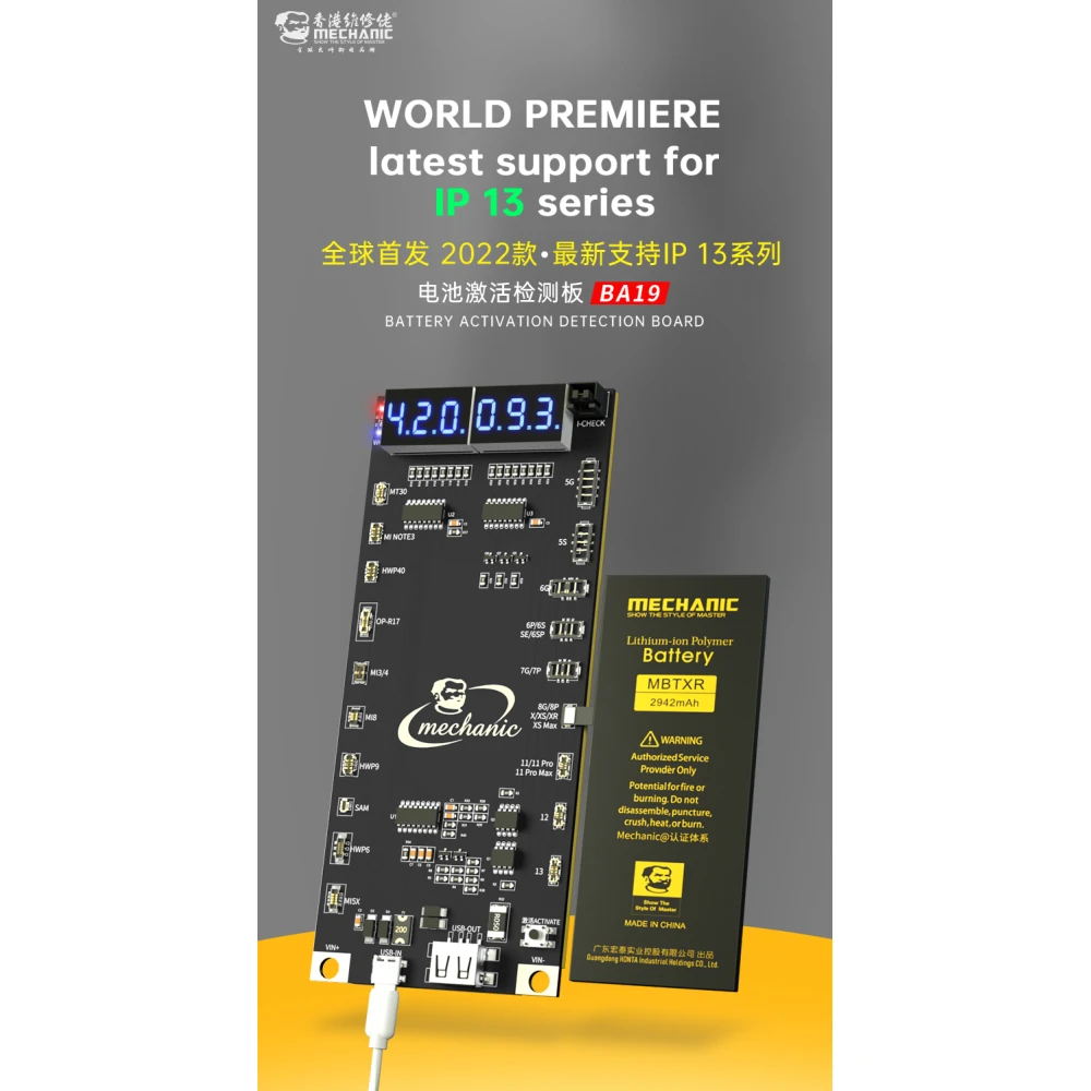 Placa de ativação de bateria Mechanic BA27 para iPhone e Android