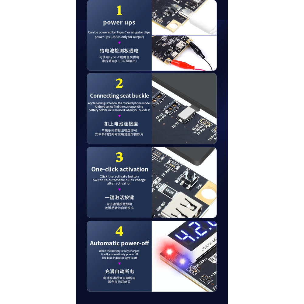 Placa de ativação de bateria Mechanic BA27 para iPhone e Android