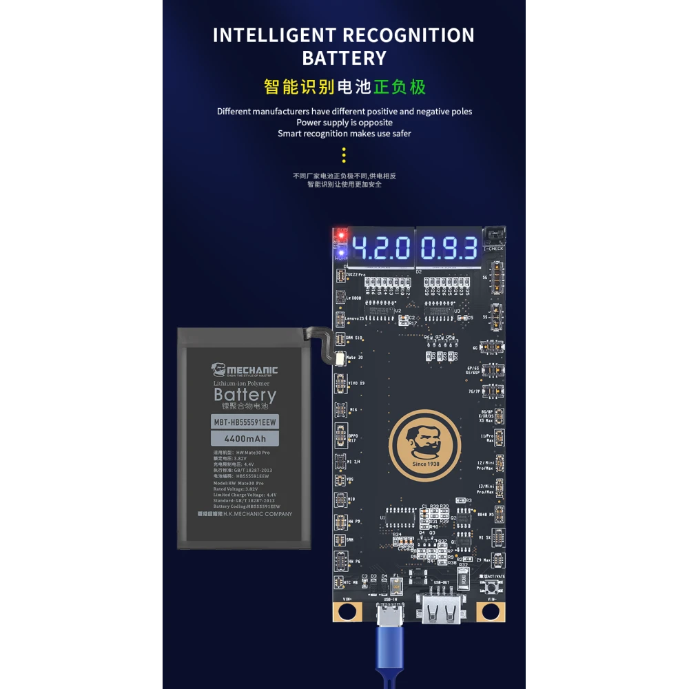 Placa de ativação de bateria Mechanic BA27 para iPhone e Android