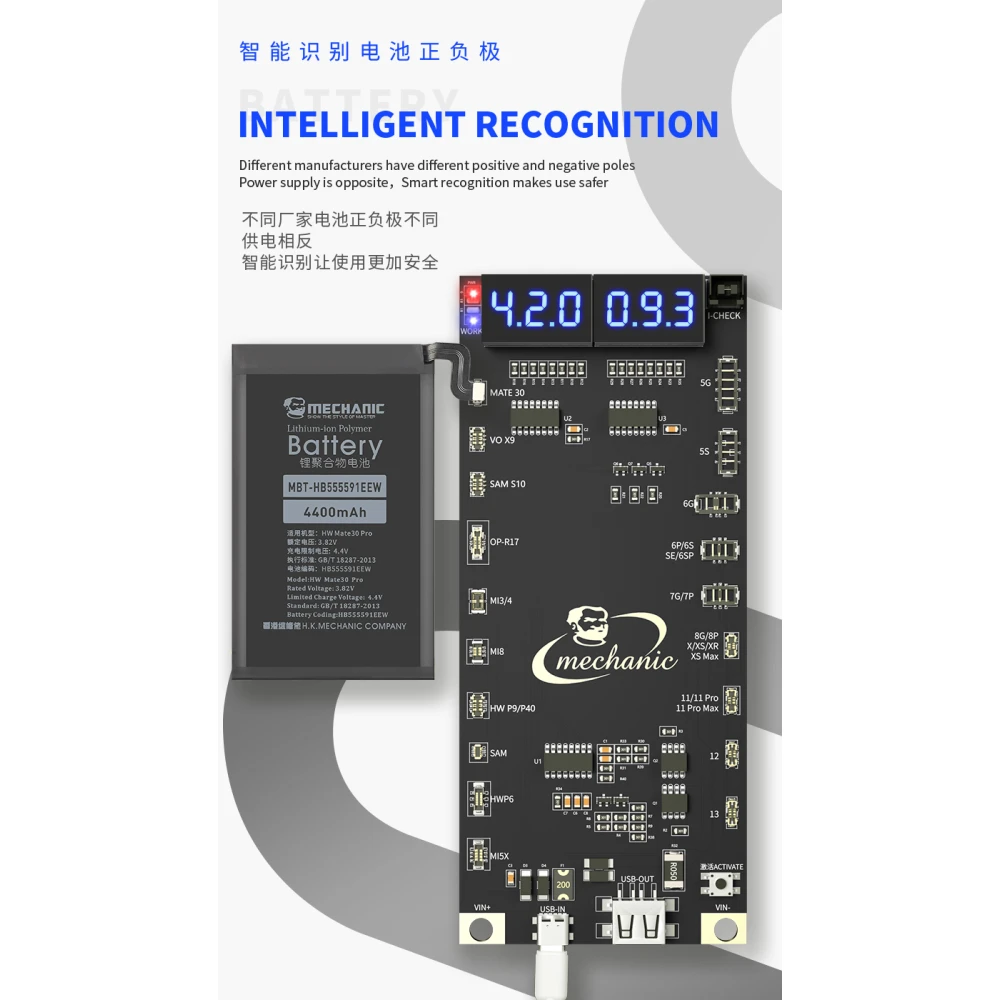 Placa de activación Mechanic BA27 en uso para reparación de móviles