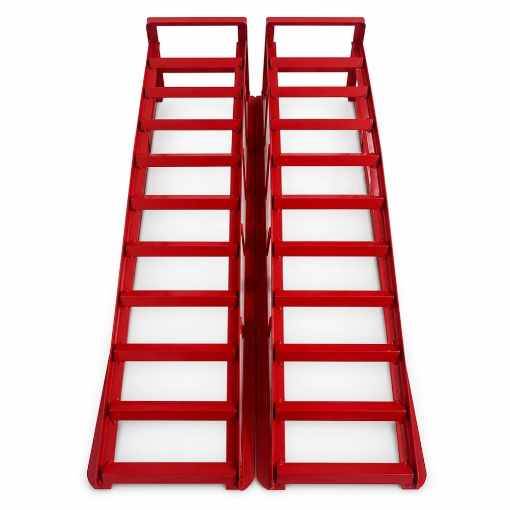 Rampas de Aço para Carro 2 Toneladas (4.400 lbs) — Set de 2 Rampas de Serviço Portáteis para Troca de Óleo e Manutenção, Vermelhas TSX TOOL
