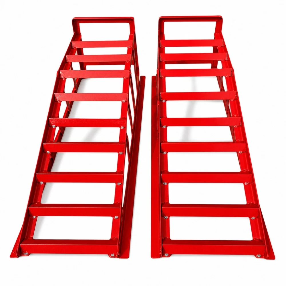 Rampas de Aço para Carro 2 Toneladas (4.400 lbs) — Set de 2 Rampas de Serviço Portáteis para Troca de Óleo e Manutenção, Vermelhas TSX TOOL