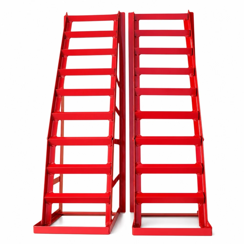 Rampas de Aço para Carro 2 Toneladas (4.400 lbs) — Set de 2 Rampas de Serviço Portáteis para Troca de Óleo e Manutenção, Vermelhas TSX TOOL