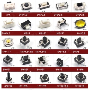 Conjunto de botões tácteis 250 peças com 25 tipos variados satkit