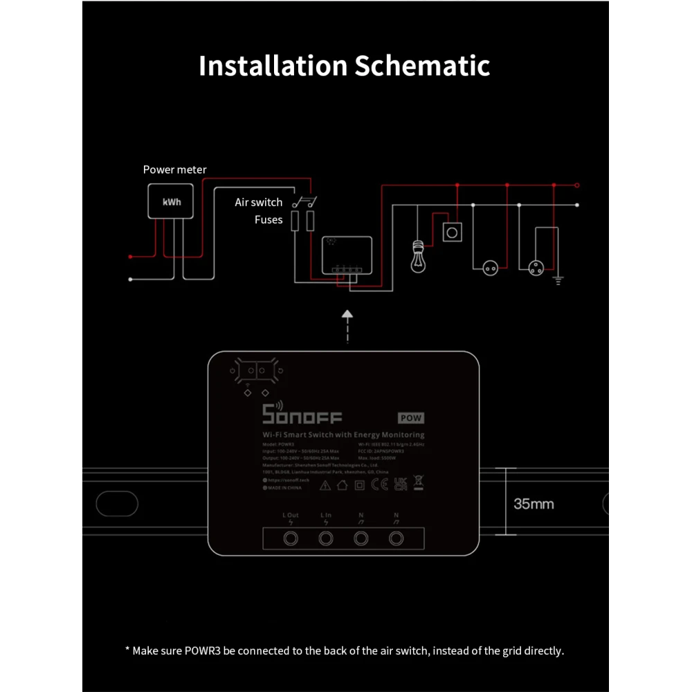 SONOFF Pow R3 - Interruptor Inteligente WiFi de Alta Potência com Monitorização