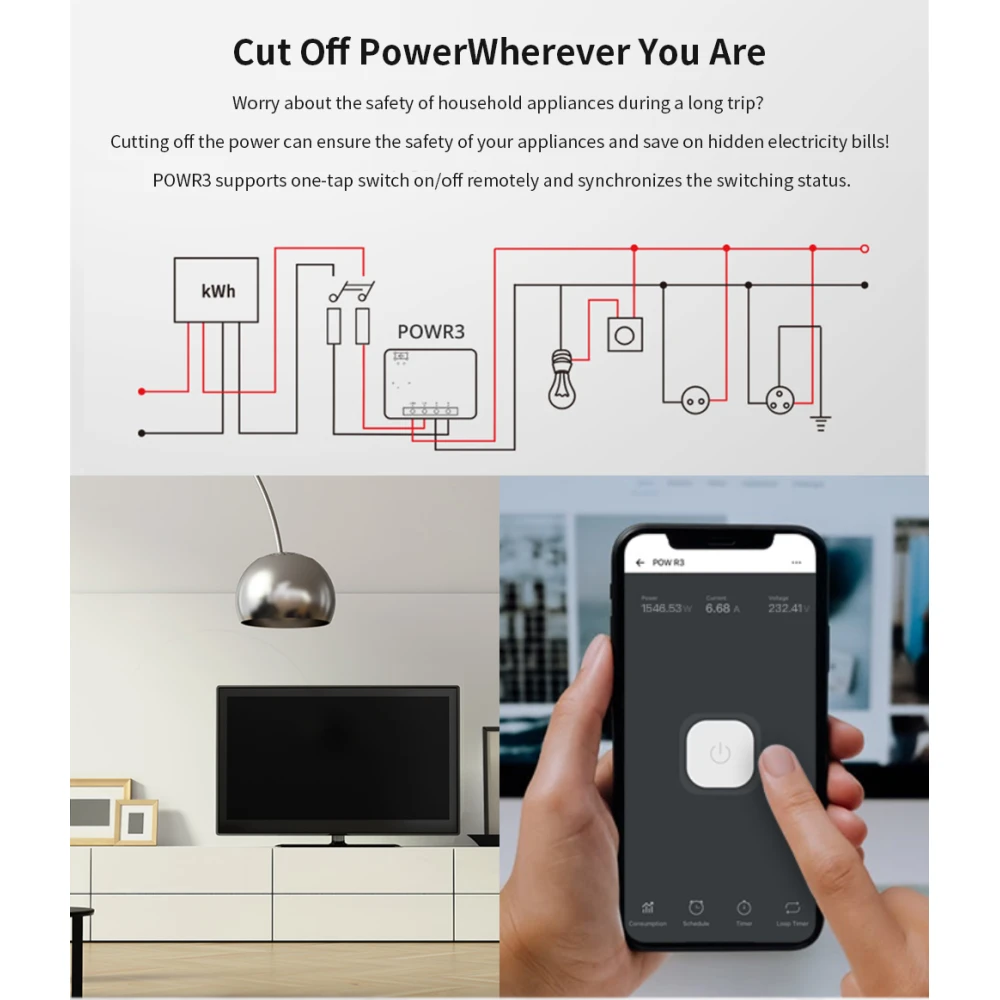 SONOFF Pow R3 - Interruptor Inteligente WiFi de Alta Potência com Monitorização