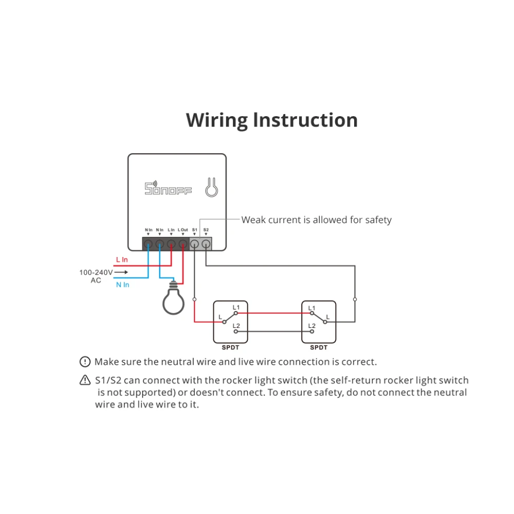 SONOFF ZBMINI ZigBee Interruptor Inteligente Mini para Controlo de Luz 2 Vias