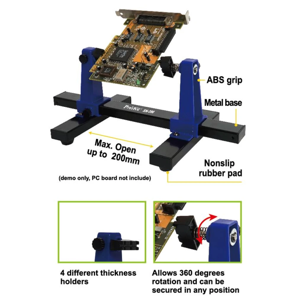 Soporte para placas de circuito impreso Pro'sKit SN-390 en caja de cartón de color