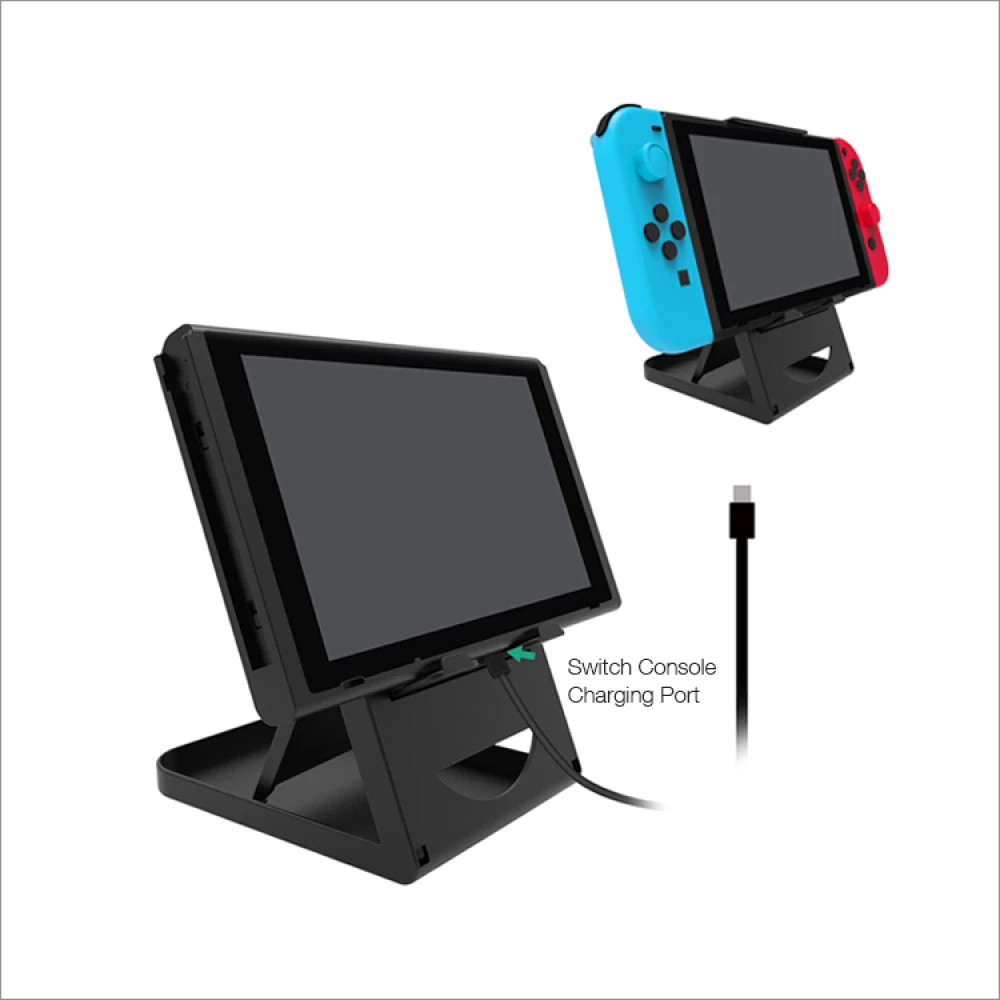 Soporte plegable Dobe para Nintendo Switch y smartphone mostrando su portabilidad