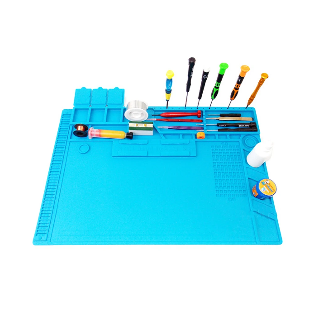 Tapete de silicone resistente ao calor 500º para reparação de telemóveis e computadores 48x32cm