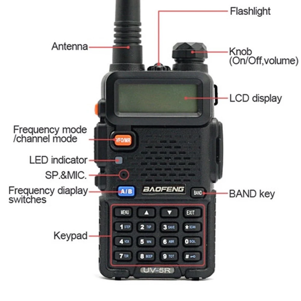 Walkie Talkie Baofeng UV-5R 8W com auricular e rádio Dual Band VHF/UHF