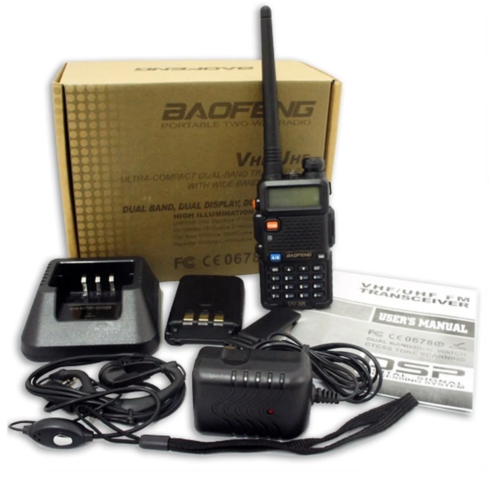 Walkie Talkie Baofeng UV-5R 8W com auricular e rádio Dual Band VHF/UHF